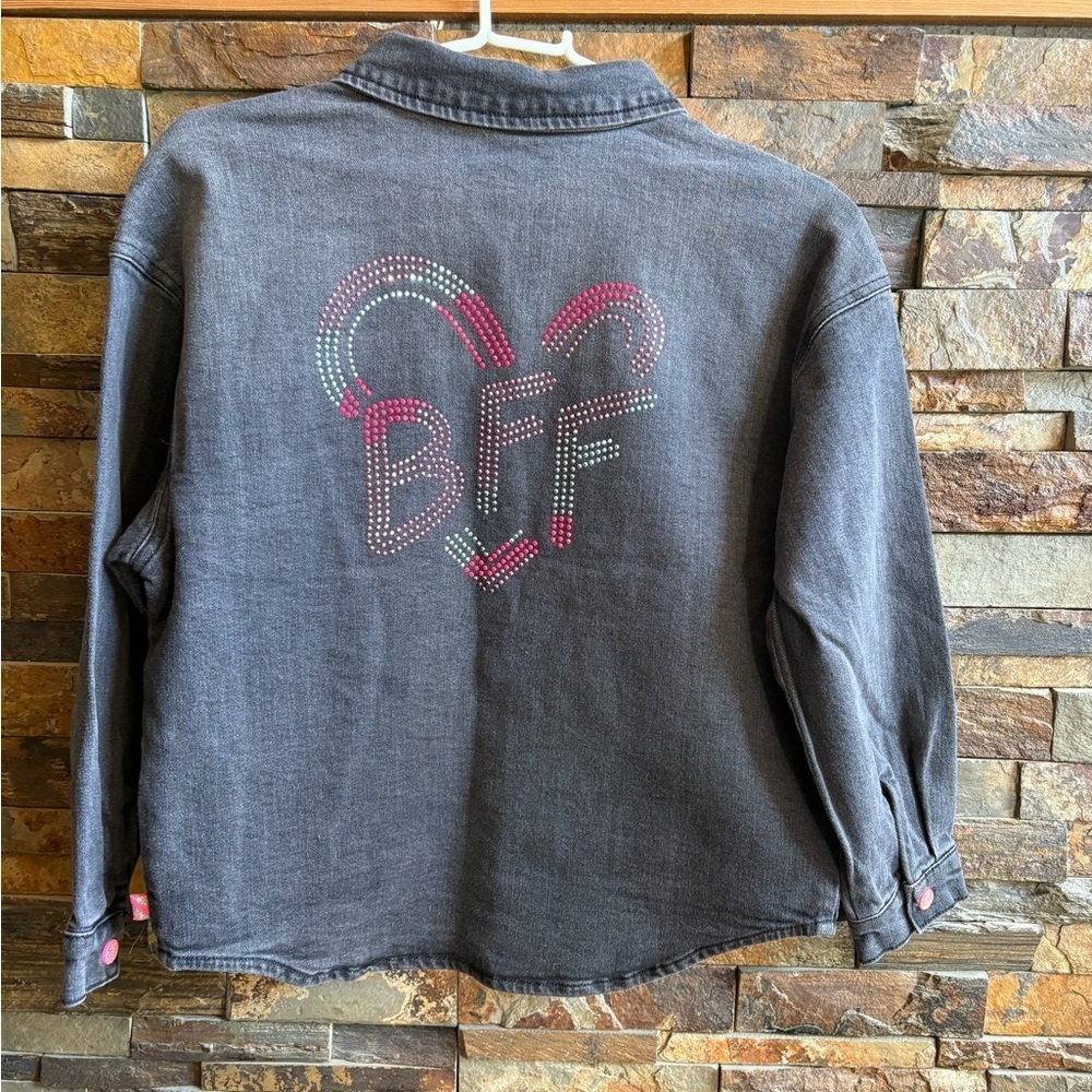 Kids Billiblush Denim Button-Up Shirt/Light Jacket Pink Buttons Bedazzle on Back - Picture 5 of 10